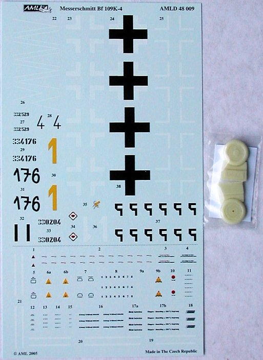 1/48 Decals Bf-109K-4 Part II. (with resin wheels)