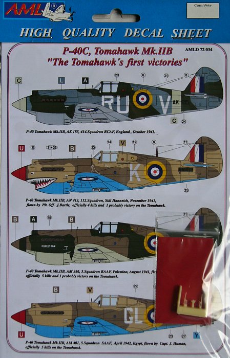 1/72 Decals P-40C, Tomahawk Mk.IIB (4x RAF, USAAF)