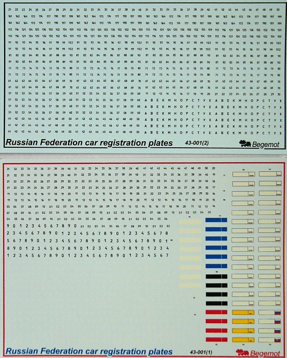 1/43 Russian car registration plates