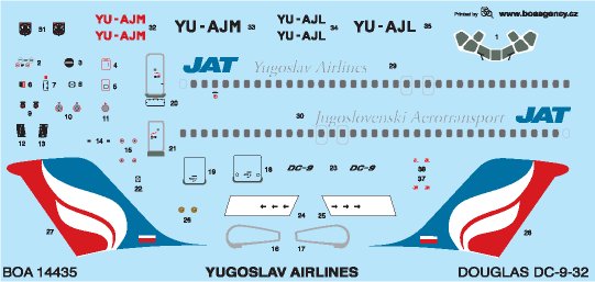 1/144 Decals DOUGLAS DC-9 (Yugoslav Airline)