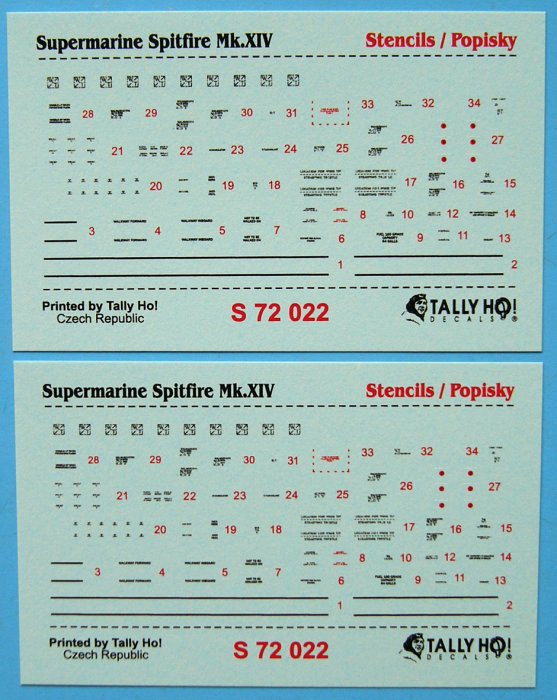 1/72 Supermarine Spitfire Mk.XIV Stencils (2 pcs.)