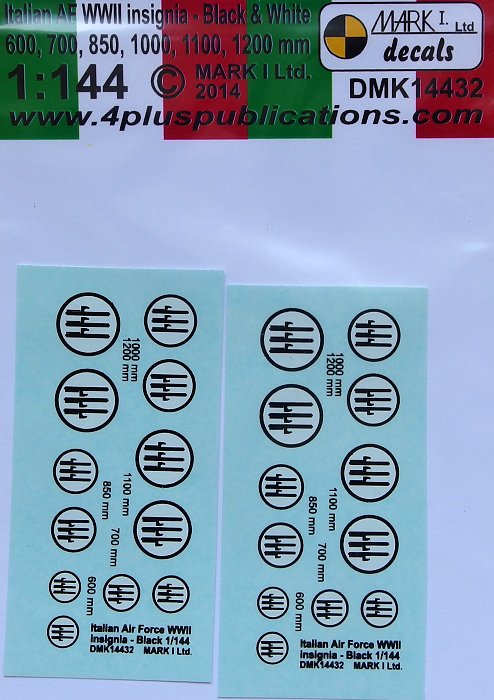 1/144 Decals Italian AF WWII insignia B&W (2 sets)