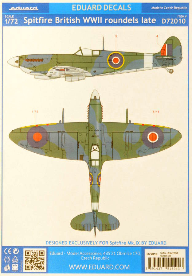 Decals 1/72 Spitfire British WWII roundels late