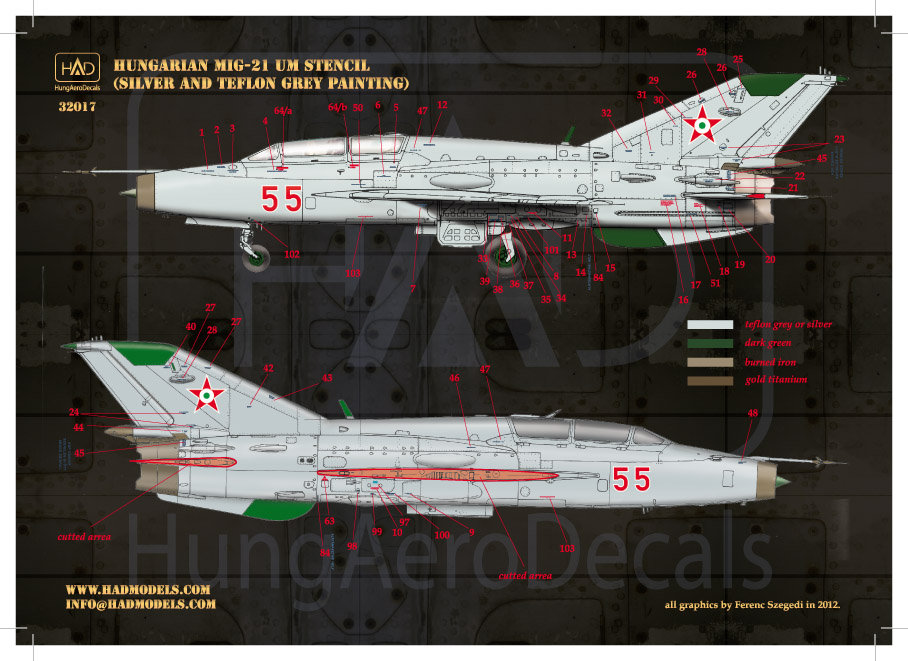 1/32 Decal MiG 21 MF/UM (silver, Hung. Stencils)