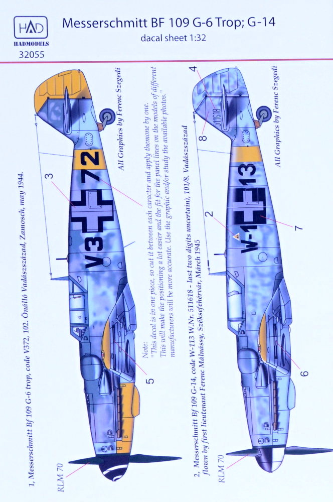 1/32 Decal Messerschmitt Bf 109 G-6 trop/G-14