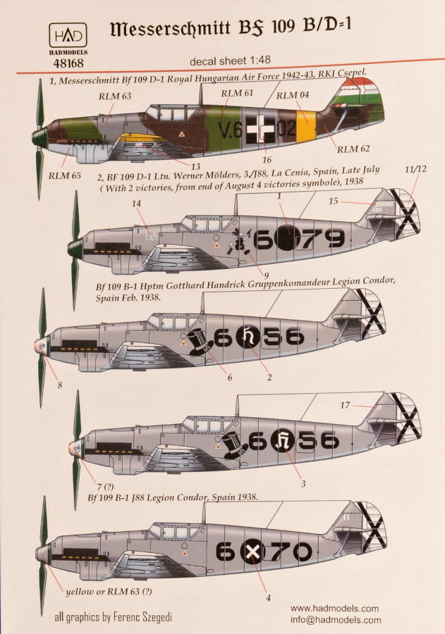 1/48 Decal Messerschmitt Bf 109 B/D-1