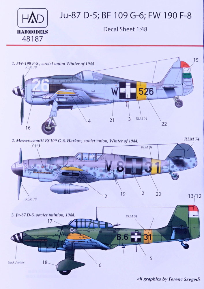 1/48 Decal Bf 109G-6,Ju-87 D-5, Fw-190 F-8 