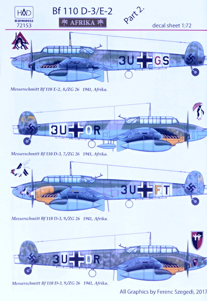 1/72 Decal Bf 110 D-3/E-2 'AFRIKA'  Part 2