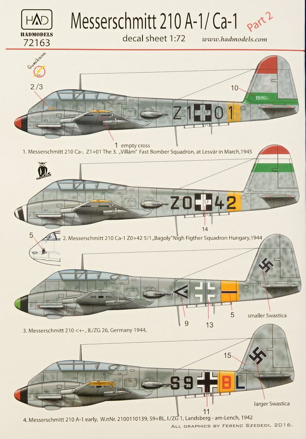 1/72 Decal Messerschmitt 210 A-1/Ca-1 Part 2