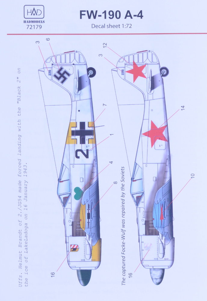 1/72 Decal Focke Wulf Fw 190 A-4 (2x camo)