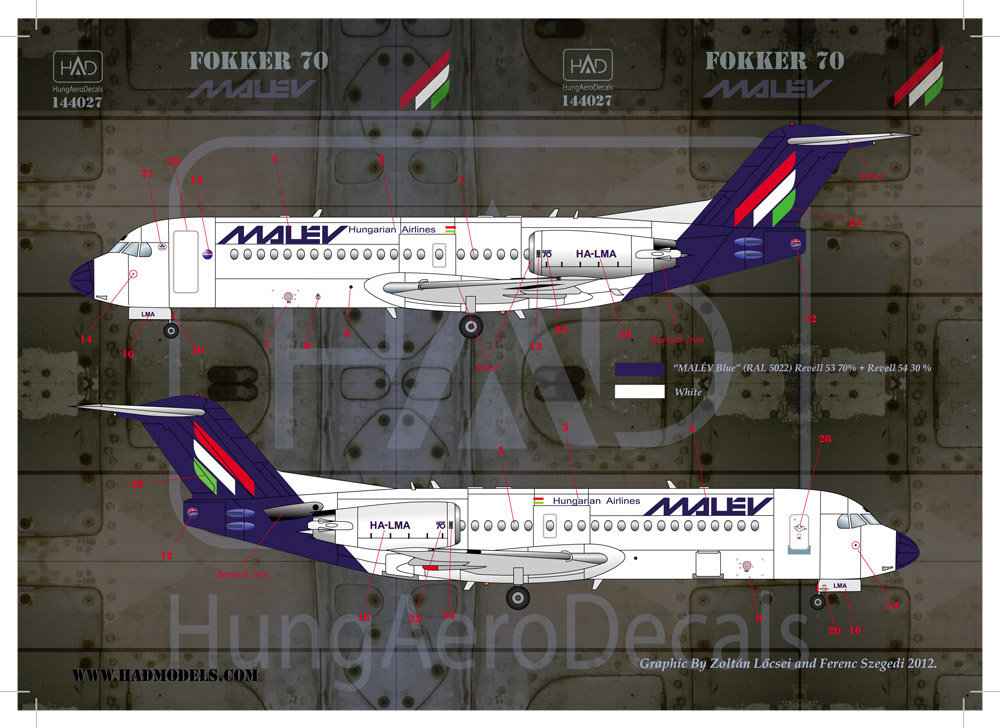 1/144 Decal Fokker 70 MALÉV