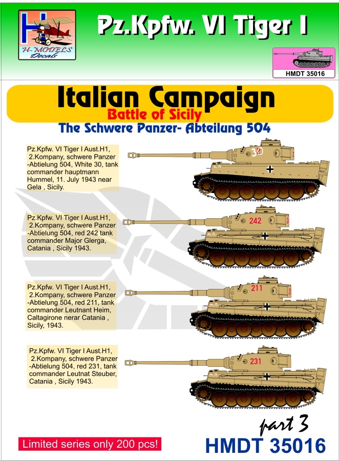 1/35 Decals Pz.Kpfw.VI Tiger I Italian Camp. Pt.3