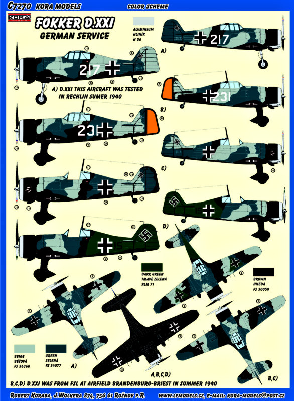 1/72 Fokker D.XXI Conv.Set (German service)