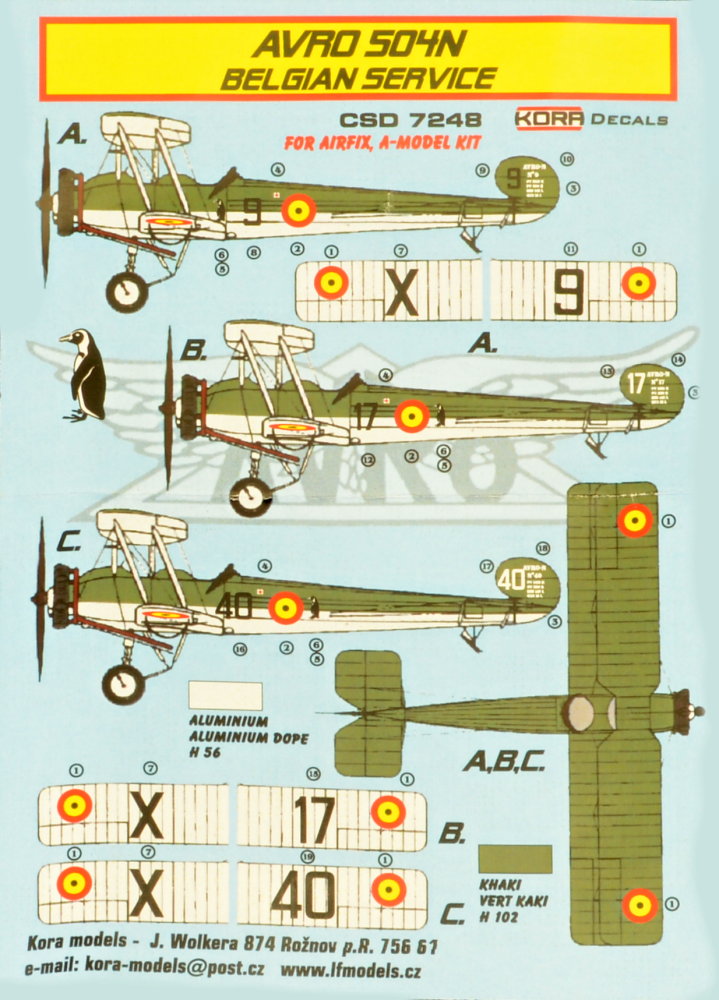 1/72 AVRO 504N Belgium Conv.set&decal (AIRF/AMOD)