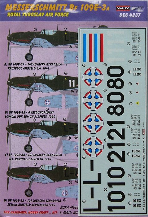 1/48 Decals Bf 109E-3A (Royal Yugoslav AF)