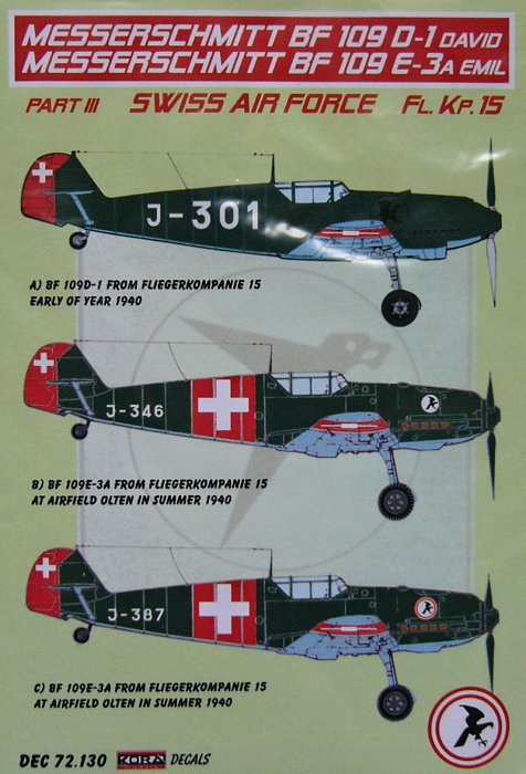 1/72 Decals Bf 109 D-1 David Part III (Swiss AF)