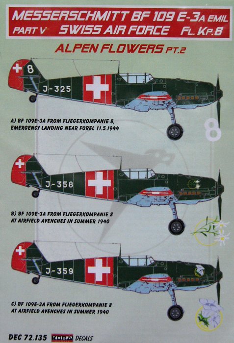 1/72 Decals Bf 109 E-3A Emil Part V (Swiss AF)