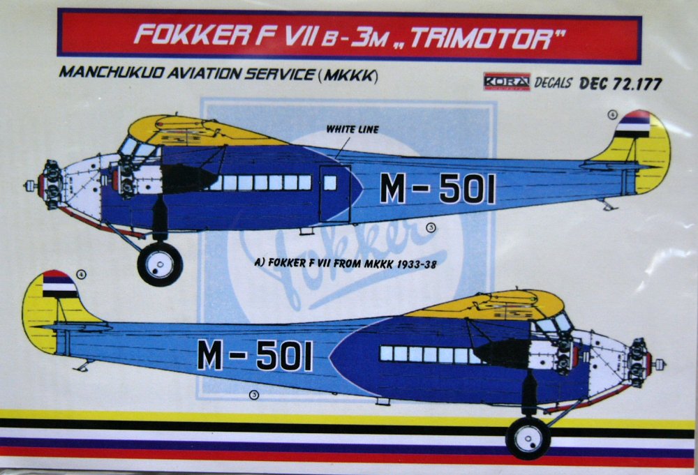 1/72 Decals Fokker F VII B-3M TRIMOTOR