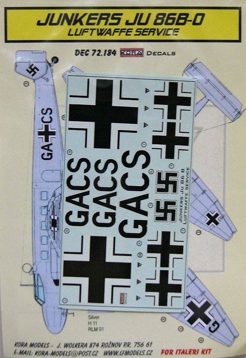 1/72 Decals Ju-86B-0 Luftwaffe service (ITAL)