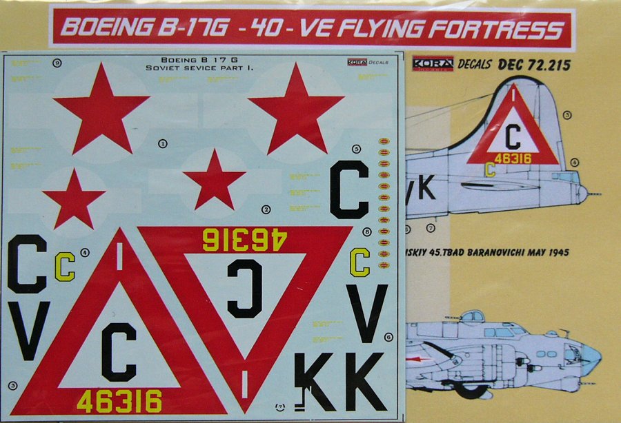 1/72 Decals Boeing B-17G-40-VE Russian serv. Pt.1