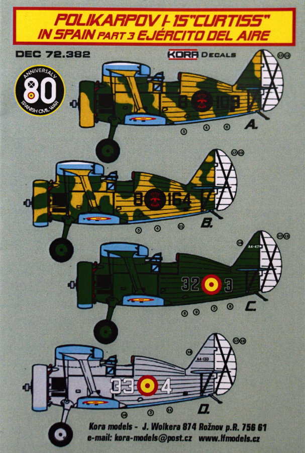 1/72 Decals Polikar. I-15 'Curtiss' in Spain Vol.3