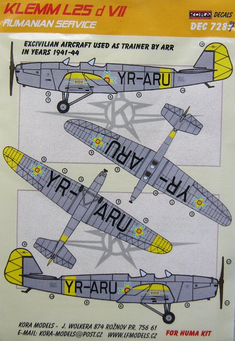 1/72 Decals Klemm L25 d VII (Romanian service)