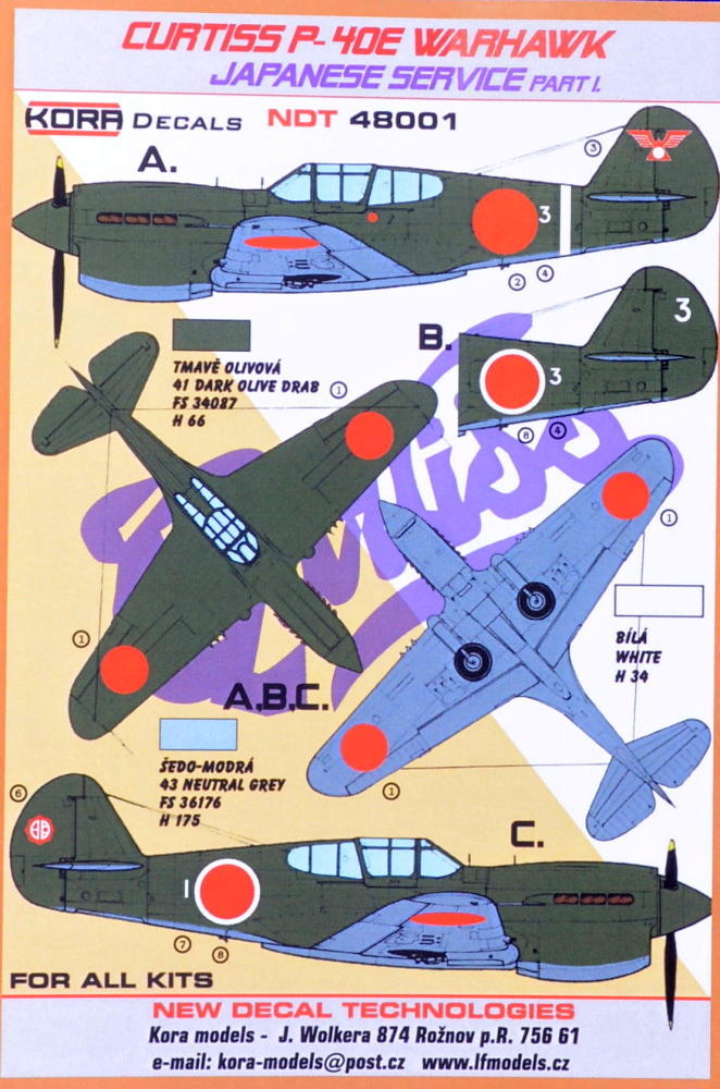 1/48 Decals Curtiss P-40E Japanese Service Part 1