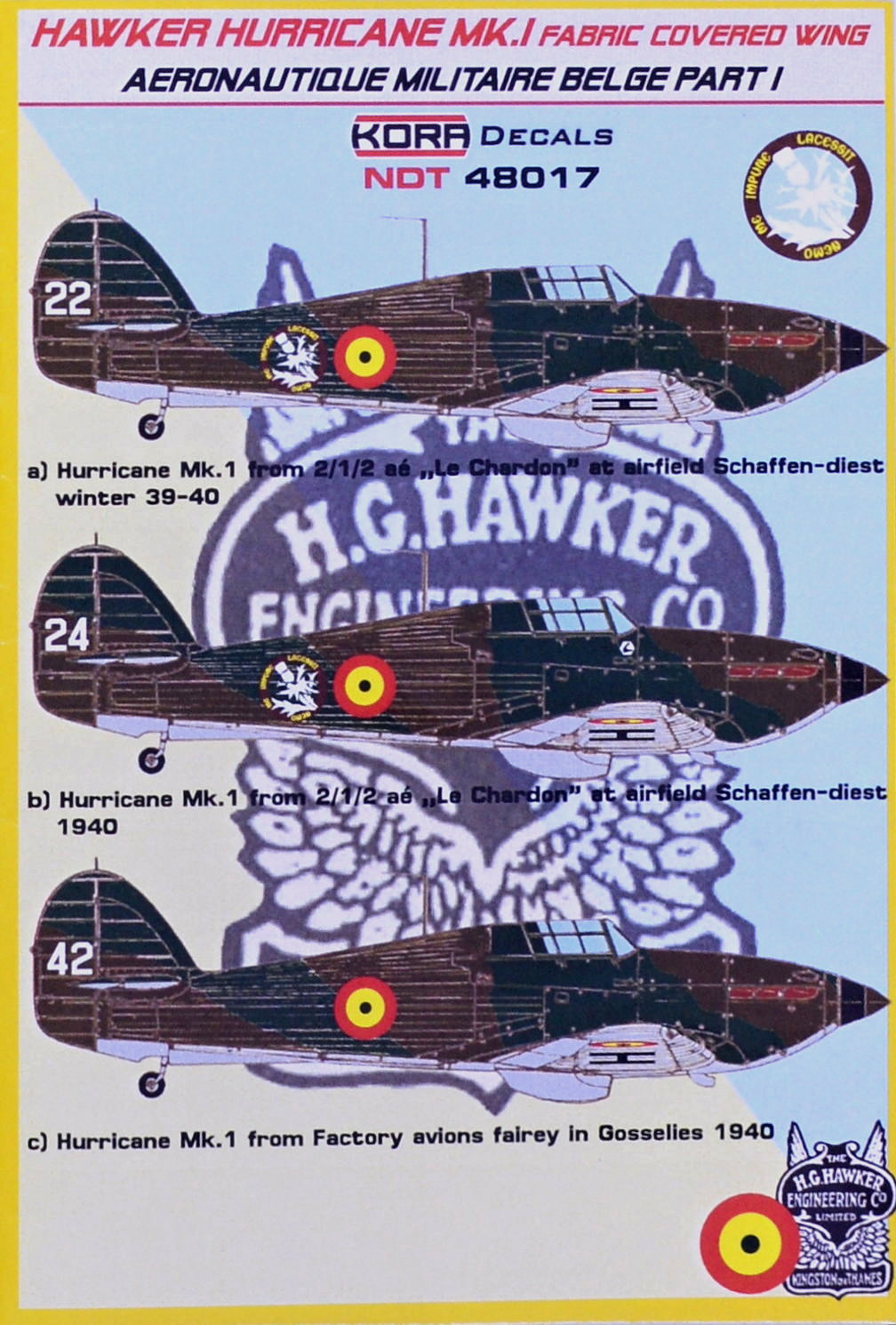 1/48 Decals Hawker Hurricane Mk.I Belgium Part 1