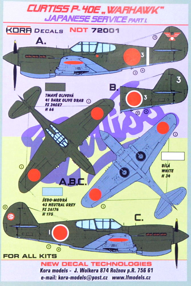 1/72 Decals Curtiss P-40E Japanese Service Part 1