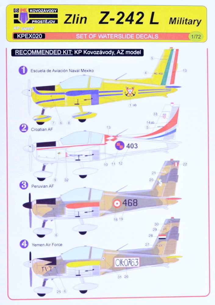 1/72 Decals Zlin Z-242 L 'Military' (4x camo)