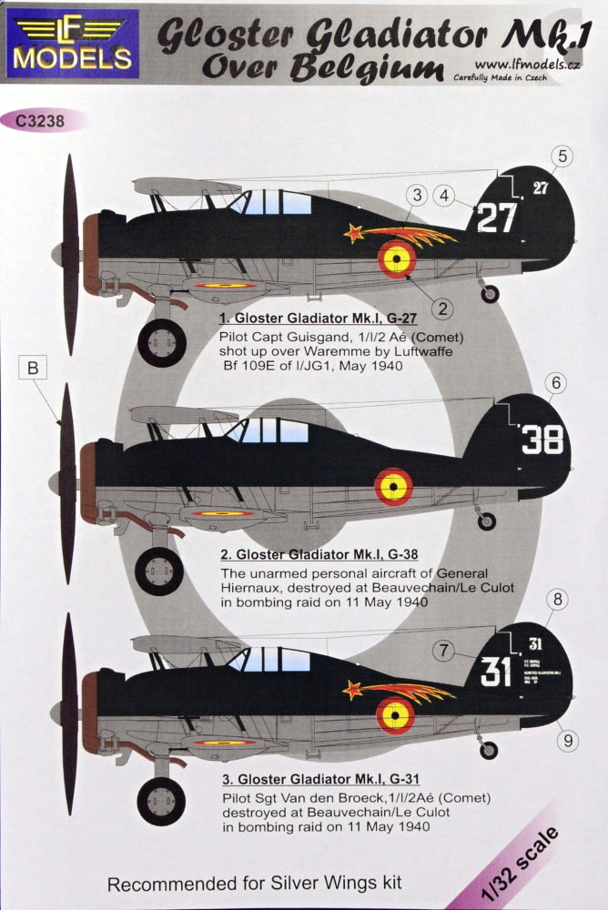 1/32 Decals Gloster Gladiator Mk.I over Belgium