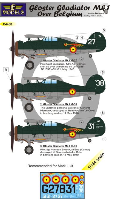 1/144 Decals Gloster Gladiator Mk.I over Belgium