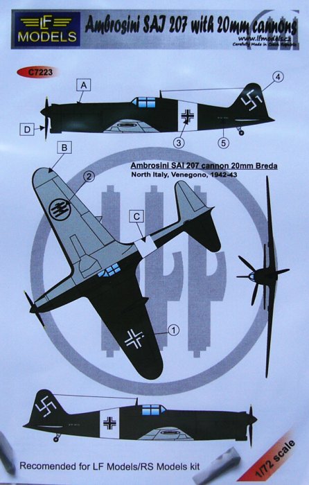 1/72 Decals for Ambrosini SAJ 207 w/ 20mm cannons