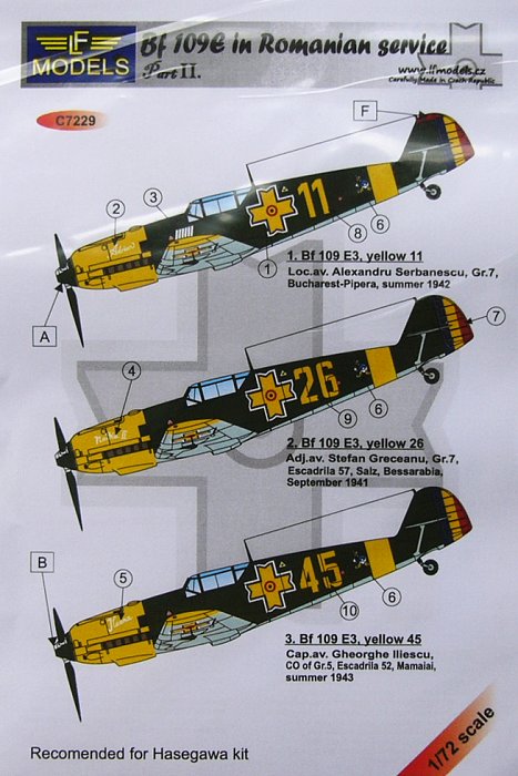 1/72 Decals for Bf 109E in Romanian service Vol II