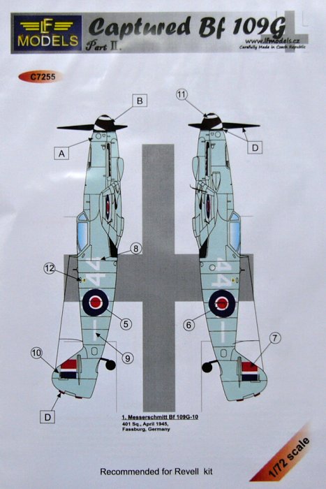 1/72 Decals Bf 109G Captured (REV) Part II.