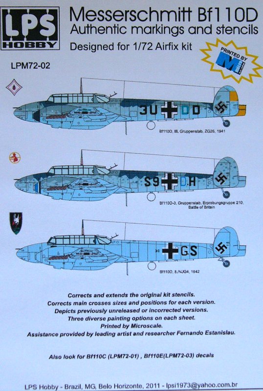 1/72 Bf 110D Decals&Stencils (3x Luftwaffe camo)