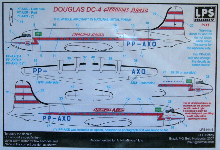 1/144 Douglas DC-4 Aerovias Brasil RED (MINICRAFT)