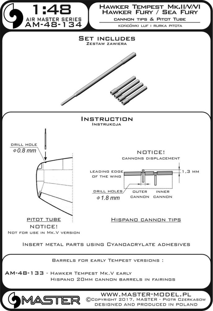 1/48 H.Tempest/H.Fury/Sea Fury barrel tips & pitot