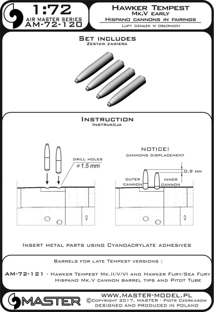 1/72 H.Tempest Mk.V early Hispano 20mm can.barrels