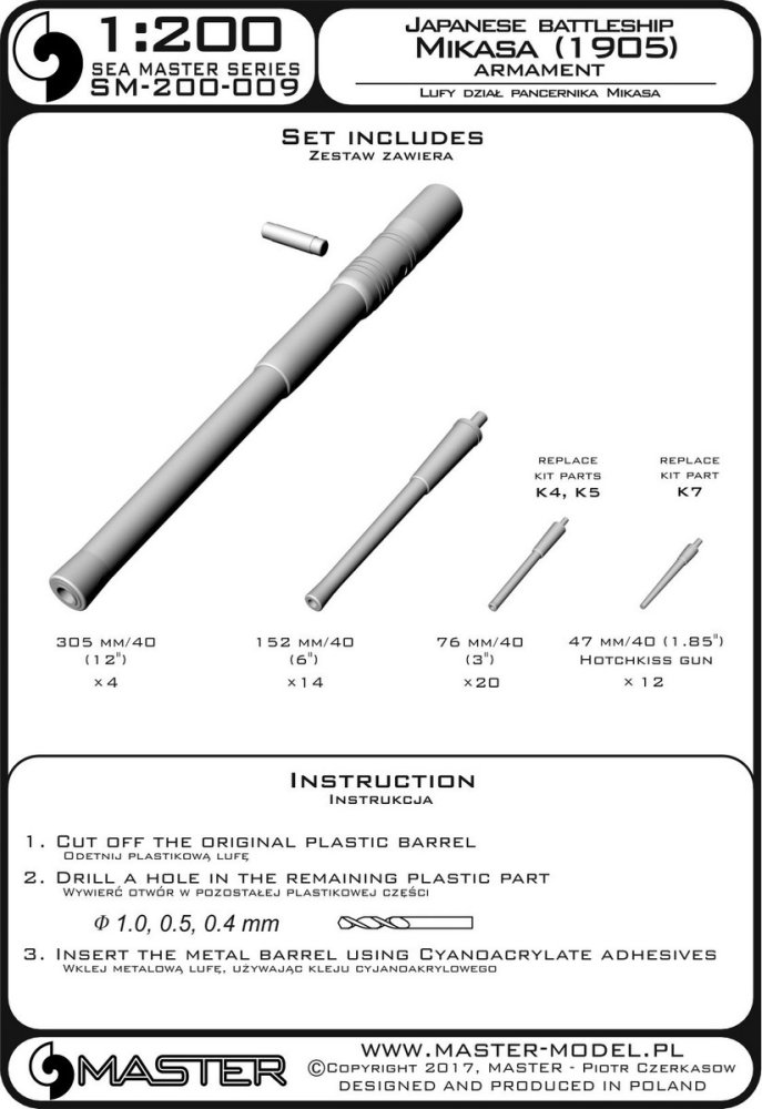 1/200 IJN Mikasa armament barrels (60 pcs.)