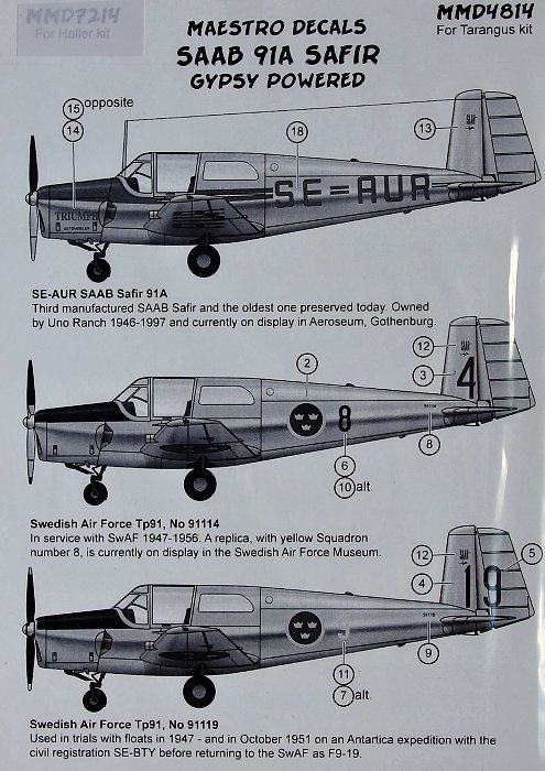 1/48 Decals SAAB 91A Safir Gypsy (TARA)