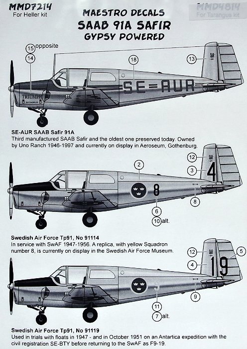 1/72 Decals SAAB 91A Safir Gypsy (HELL)