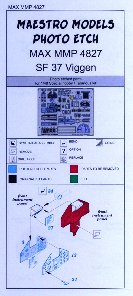 1/48 SAAB SF37 Viggen cockpit set (color PE set)