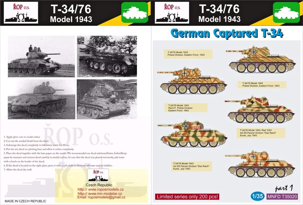 1/35 Decals T-34/76 mod.1943 German capt.part 1