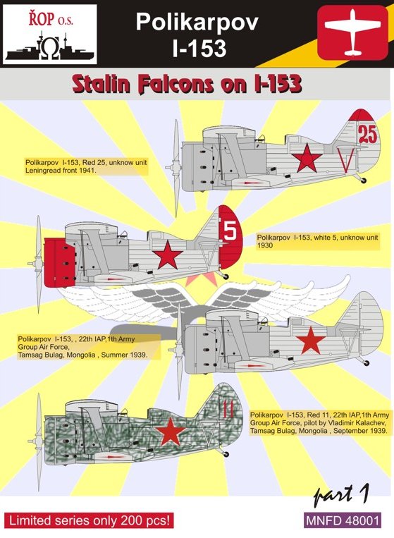 1/48 Decals Polikarpov I-153 Stalin Falcons part 1