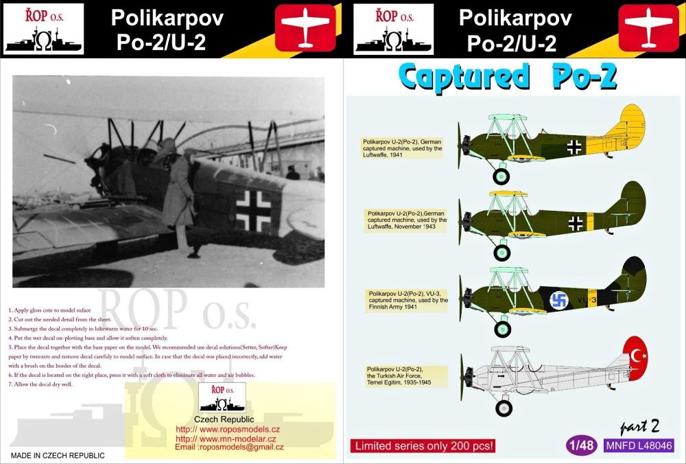 1/48 Decals Polikarpov Po-2/U-2 Captured