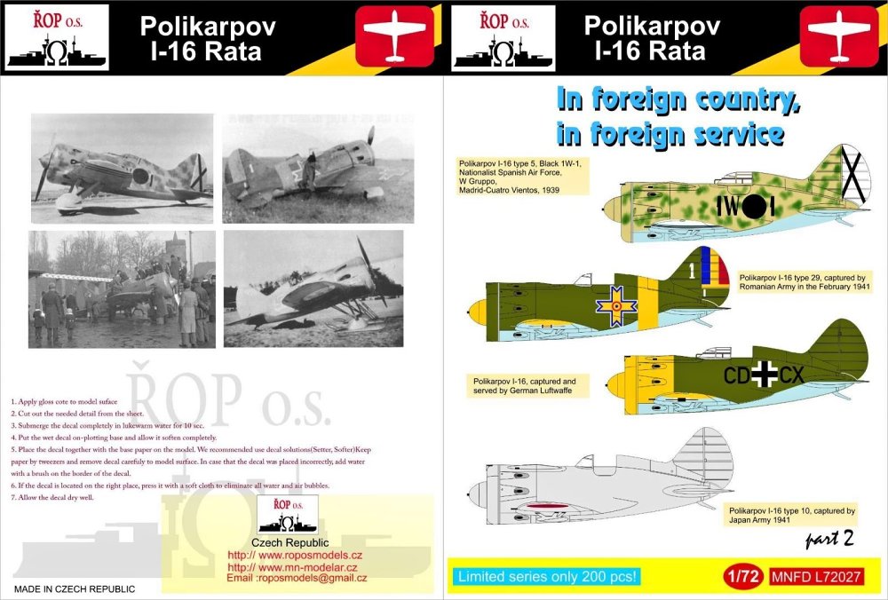 1/72 Decals I-16 Rata - In the foreign service