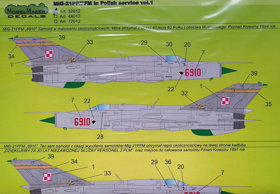 1/32 Decal MiG-21F/PFM in Polish service