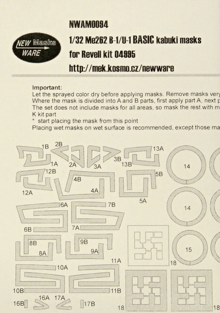 1/32 Mask Me262 B-1/U-1 BASIC (REV 04995)