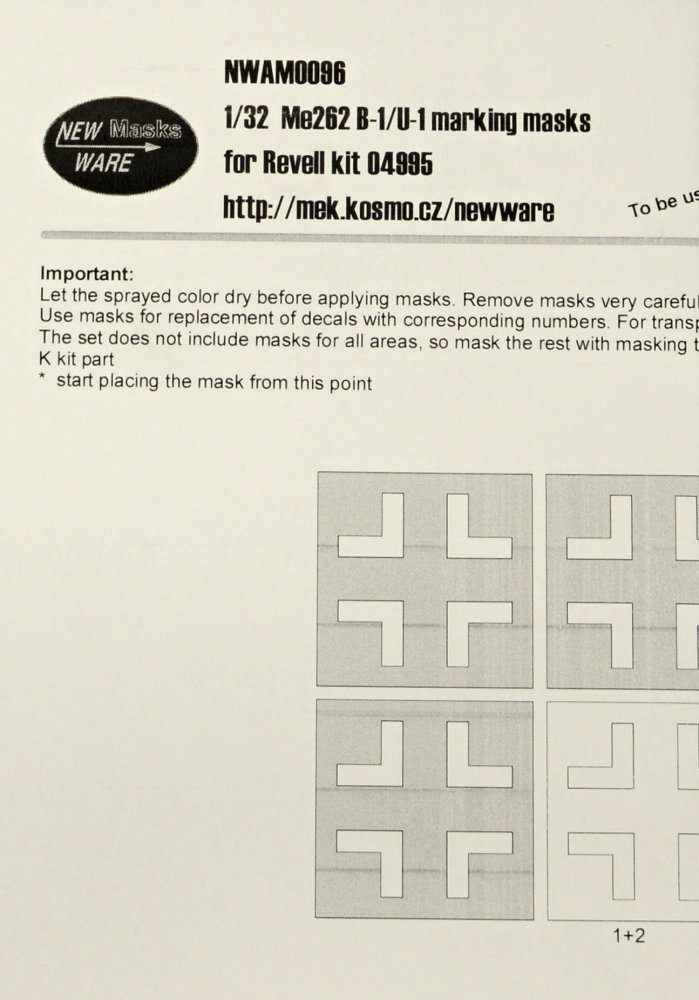 1/32 Mask Me262 B-1/U-1 markings (REV 04995)